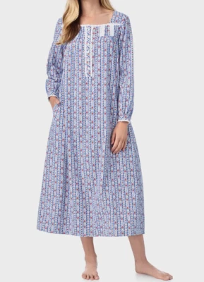 NWT Lanz of Salzburg BLUE Tyrolean FLANNEL Square Neckline Nightgown M POCKETS - Image 1 of 4