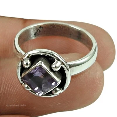 Anillo de plata esterlina nacimiento febrero piedra amatista bisel cóctel joyería EE. UU. 7,5 Foto 1 de 4