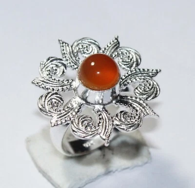 Orange Onyx  Round Shape Gemstone Handmade Ring Jewelry Ring Size 7 - Image 1 of 4