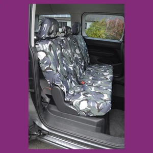 VW Caddy 2021+ Rear 2nd Row Grey Camouflage Tailored Waterproof Seat Covers - Picture 1 of 4