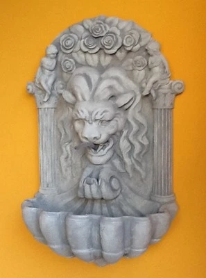 Brunnen, Löwenkopf Wandbrunnen, Gartenbrunnen, Springbrunnen, Steinguss, 95 cm - Bild 1 von 4