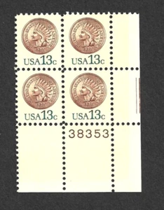 US STAMP 1734 Plate Block 13c Indian Head Cent MINT NH OG FREE SHIP - Picture 1 of 1