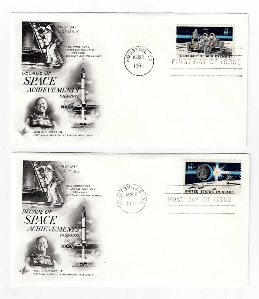 US Scott #1434-35, First Day Covers 8/2/71 Houston Single Space - Image 1 of 1