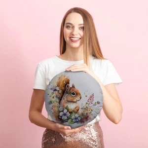 Watercolour Woodland Squirrel 14" Round Cushion Decorative Circle Pillow - Picture 1 of 6