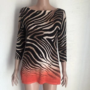 Lauren Ralph Lauren Brown/Red Ombré Linen Zebra Light Sweater Women’s Size M - Picture 1 of 19