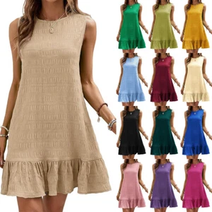 Womens Summer Mini Smock Dress Summer Holiday Beach Shirt Tank Dresses Plus Size - Picture 1 of 30