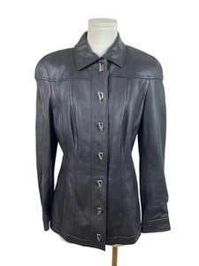 Escada Damen Lederjacke schwarz Lammnappa mit goldenen Beschlägen Größe 38 - Bild 1 von 9
