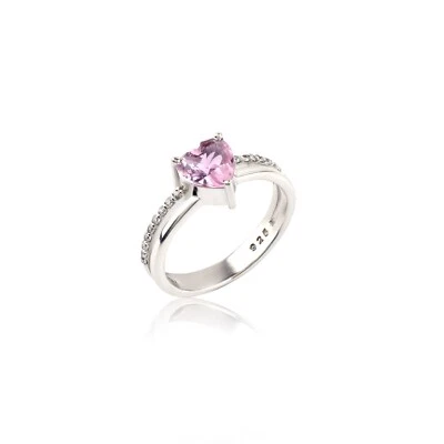 Anillo de moissanita enchapado en oro blanco de plata de ley 925 de cuarzo rosa para mujer Foto 1 de 4