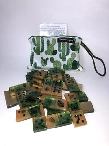 OOAK Handcrafted Domino Set With Handmade Travel Bag. Acrylic Resin Cactus Plant - Picture 1 of 7