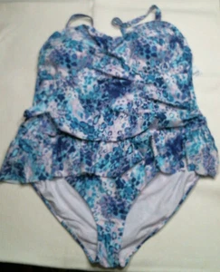 Jaclyn Smith One-Piece V-Neck Swimsuit, Pink/Purp/RoyBlue/Teal, Plus Sizes, NWT - Picture 1 of 2