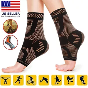 Copper Ankle Support Brace Compression Sleeve Socks Foot Pain Relief Sport Adult - Picture 1 of 12