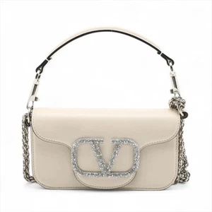 Borsa a tracolla Valentino Garavani logo V in pelle con catena bianca - Foto 1 di 11
