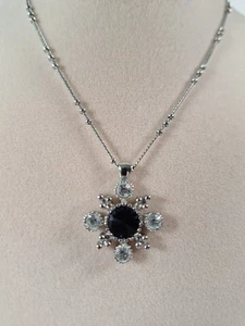Lia Sophia,”Dancing Blossom” Black Onyx & Clear Rhinestone Necklace (Retired)  - Picture 1 of 5