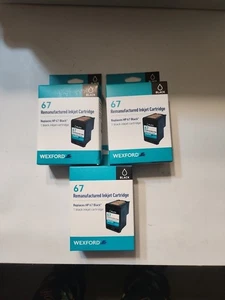 3 Boxes New Wexford Black Ink Cartridges HP #67 - Picture 1 of 1