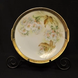 RS Germany Cake Plate 2 Handled 9 3/4" Hand Painted Wild Roses w/Gold 1910-1945 - Picture 1 of 16