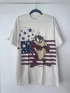 Vintage 1997 Looney Tunes Taz USA Cream Graphic Tee Size Large Delta Tag Retro - Picture 1 of 5
