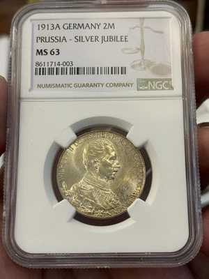 1913A Germany Silver 2 Mark Prussia-Silver Jubilee NGC MS 63 - Image 1 of 2
