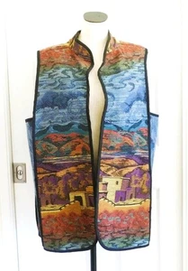 Unisex Art to Wear Solarado Southwestern Taos Pueblo Tapestry Vest Duster OS 48C - Picture 1 of 24