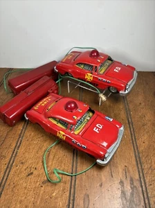 Vintage MARX Battery Operated Fire Chief TIN CAR Lot Of 2 PARTS ONLY Repair - Picture 1 of 13