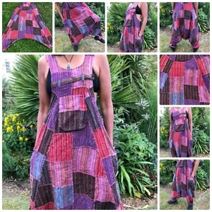 Patchwork Drop Crotch Harem Dungarees Hippie Overalls Festival Jumpsuit Romper - Picture 1 of 9