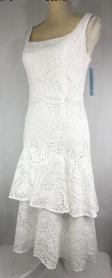 Antonio Melani Dress Flare 6 Midi Sleeveless Cotton Eyelet Modest White $229 - Image 1 of 4
