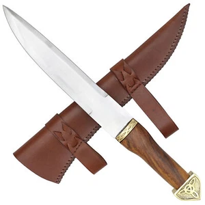 Viking Seax Knife - Sharp EN45 Steel Blade with Vintage Brown Leather Scabbard - Picture 1 of 6
