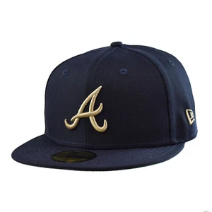 New Era Atlanta Braves Laurel Sidepatch 59Fifty Men's Fitted Hat Navy-Green - Picture 1 of 5