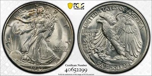 1937 S WALKING LIBERTY HALF PCGS MS 66 SNOWY WHITE WITH GREAT  BLOOMING SURFACES - Picture 1 of 7