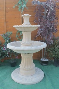 2 TIERED BARCELONA SELF CONTAINED GARDEN STONE WATER FEATURE FOUNTAIN SOLAR PUMP - Picture 1 of 2