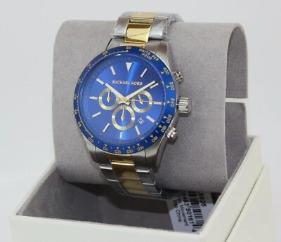 NEW AUTHENTIC MICHAEL KORS LAYTON GOLD SILVER BLUE CHRONOGRAPH MENS MK8825 WATCH - Image 1 of 4