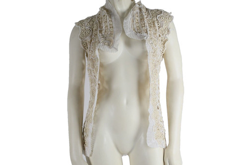 OFF WHITE Gilet smanicato bianco sporco beige pizzo ricamato aperto davanti unico raro taglia S