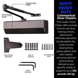 Hoyti 330lb Commercil Door Closer, Grade 1 Heavy Duty, Matte Black, With Cover - Picture 1 of 6