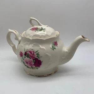 Vtg Crown Dorset Embossed Staffordshire English Teapot Floral W/Gold Trim - Picture 1 of 6