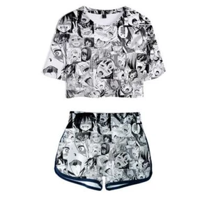 Hentai Ahegao Anime Manga T-Shirt Shirt Strand Beach Shorts Boardshort 2er Set - Bild 1 von 2