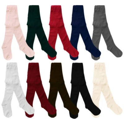 2 Pairs Cotton Rich Girls School Tights nifty Ages 0 - 12 Years Assorted Colours
