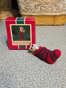 Hallmark Doggy In A Stocking Keepsake Ornament 1985 QX4742 Jack Russ VINTAGE - Picture 1 of 11