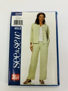 Chaqueta Top Pantalones Vintage Butterick See & Coser Patrón de Costura 6512 Falsas sin cortar - Imagen 1 de 2