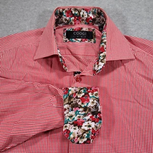 Coogi Luxe Hombre Grande 16/16.5 Rojo Guinga Manga Larga Floral Puño Abatible - Imagen 1 de 13