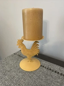 Rooster Candle Holder Yellow Beige Metal w/Candle - Picture 1 of 4