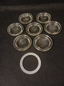 7 Vintage Ball Clear Glass Top Lid Insert Standard Mason Canning Jar + 1 Seal - Picture 1 of 9