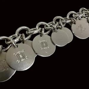 Pulsera Brazalete CELINE AUTÉNTICO Cadena Vintage Medalla Plata Logo Monedas París GP F/S - Imagen 1 de 8