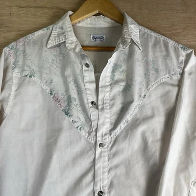 VTG Western Shirt Men M White Pastel Floral Yoke Faberge Jeans Metal Buttons 80s - Image 1 of 4