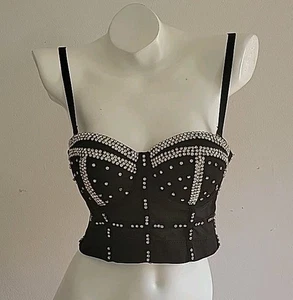 Papaya Rhinestone Black Mesh Convertible Corset Top Small NEW Glam Party Retro - Picture 1 of 18