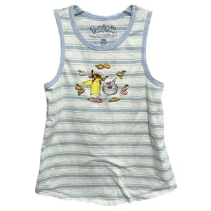 Camiseta sin mangas Pokemon para mujer bordada talla pequeña Pikachu Togedemaru rayas florales - Imagen 1 de 4
