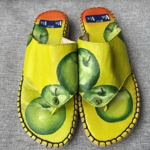 Via Blue Via Leather Apple Yellow Woven Wedge Thong Slip On Sandal Sz 8 - Picture 1 of 14