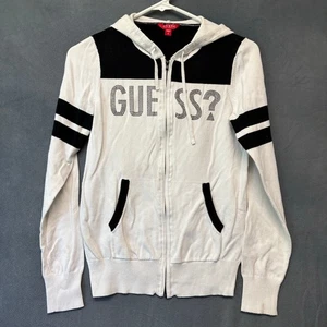 Guess Zip Up Sweater Jacket Cardigan Preppy Spell Out Hooded Comfy Preppy Cozy - Picture 1 of 16