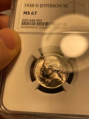 (#101487) Jefferson Nickel:  1938 D.  NGC MS 67!   (see video) - Image 1 of 4