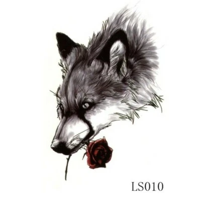 ROSIE'S TATTOO BOUTIQUE WOLF Temporary Tattoo UK Adult Mens Small Body Art Black Wolves Red Roses🌹🖤