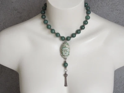Collana In Argento 925 Ypsilon Con Sfere Di Giada Buddha Verdi 106,5 G/41,5 Cm - Immagine 1 di 4