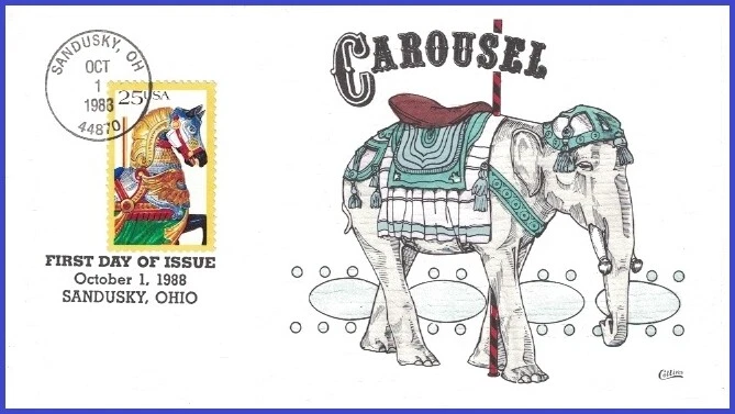 USA1 #2391 U / Un Collins Peint à la Main Premier Jour Cheval Carousel Animaux - Photo 1/1